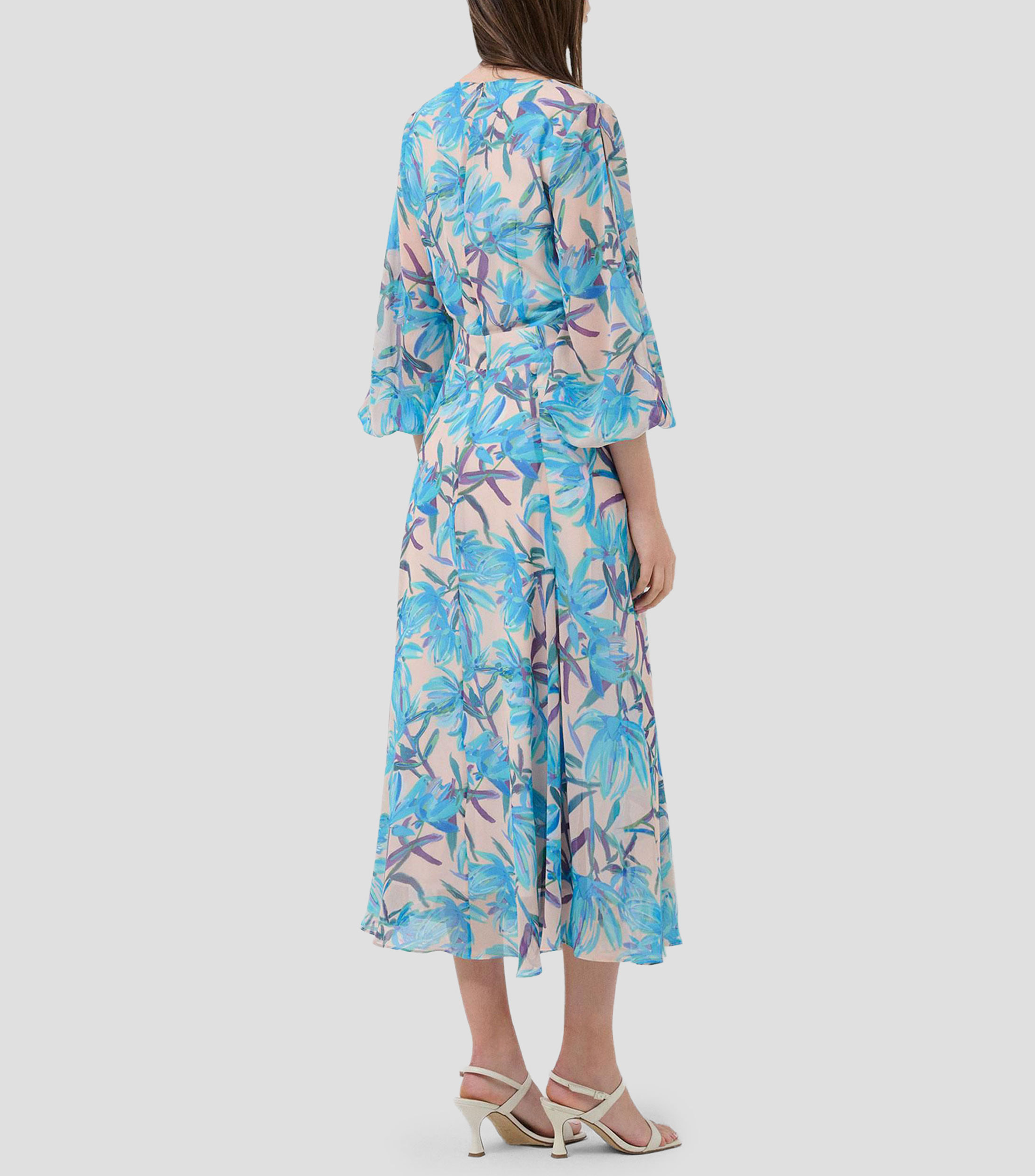 Vestido midi manga 3/4 estampado Mujer